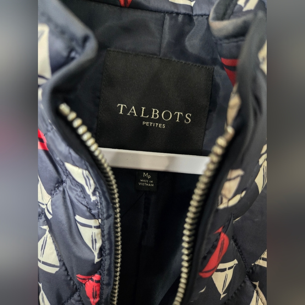 Talbots Navy Nautical Patterned Quilted Vest Wome… - image 2